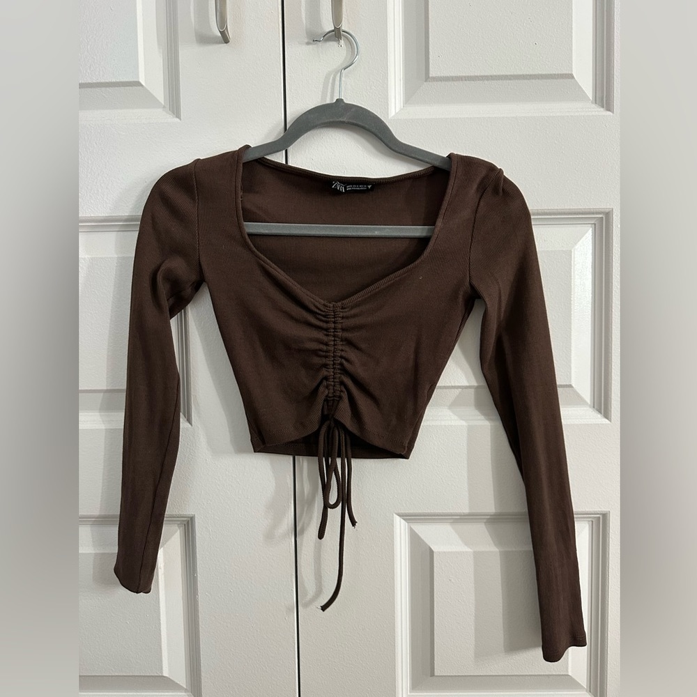 Zara brown rouched ribbed top
